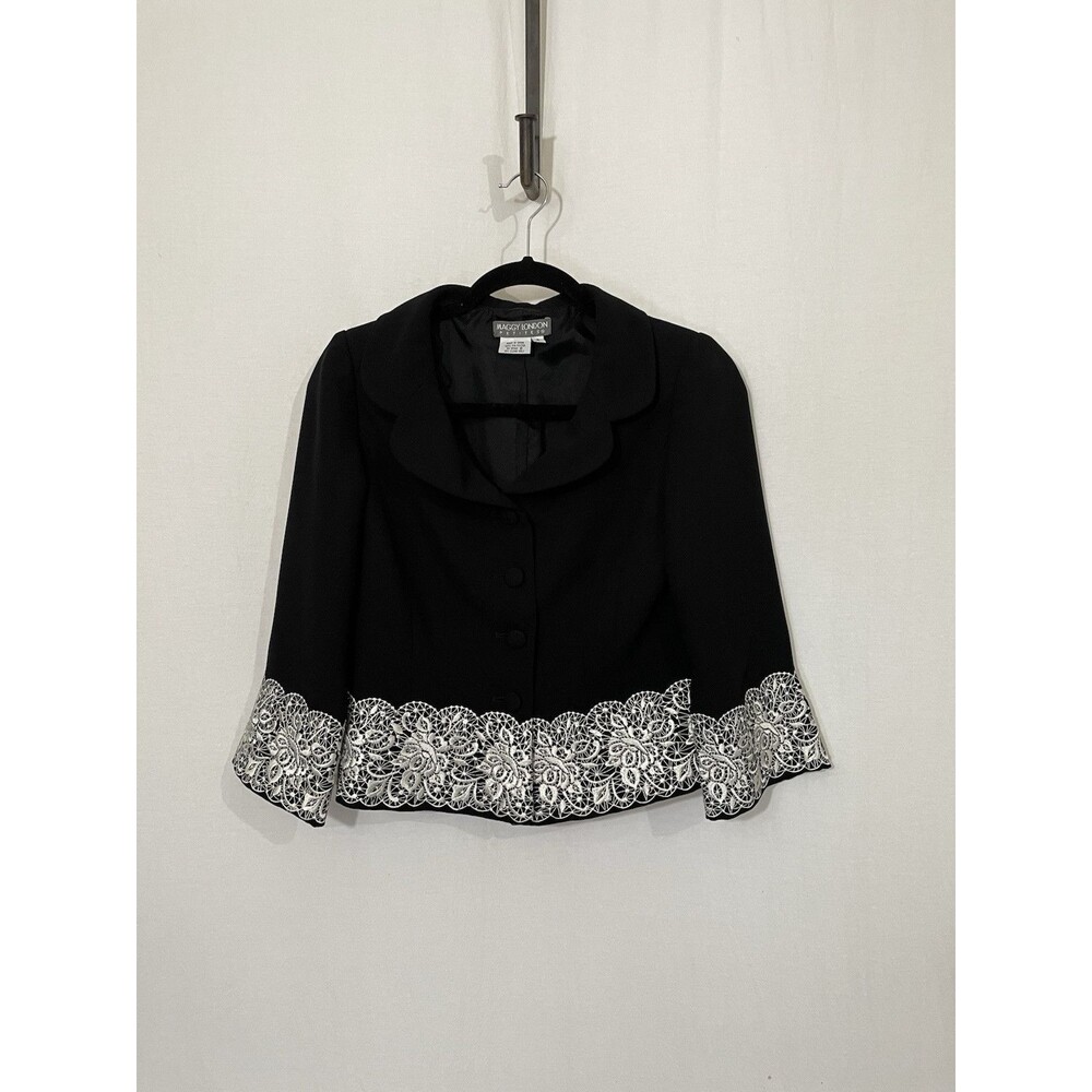 Maggie London Petite Peplum Embroidered Jacket Size 4